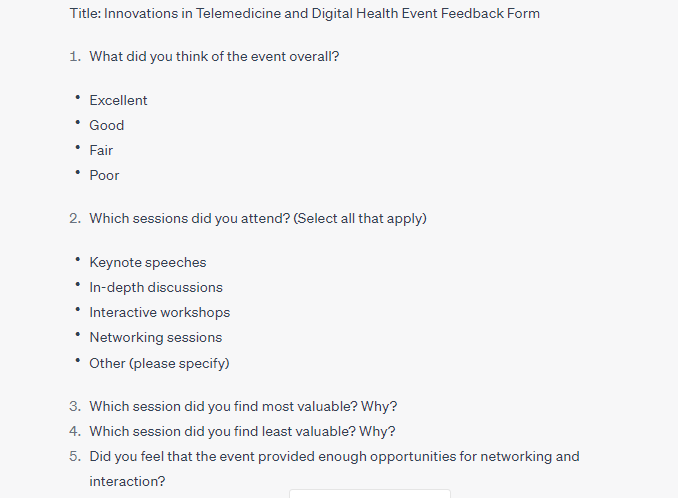 Feedback form generated by Chat GPT